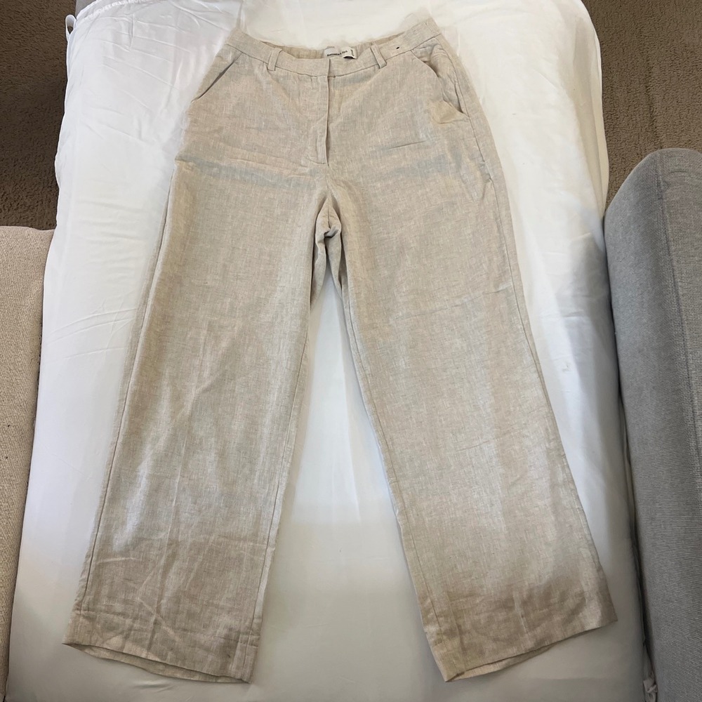 Abercrombie & Fitch Curve Love Linen Blend Wide Leg Pants Beige 28 6S Oatmeal